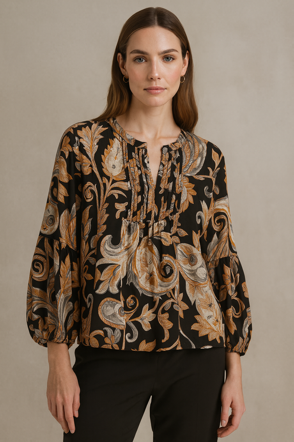Bluse „Paisley“ Schwarz | Braun | Grau | Beige