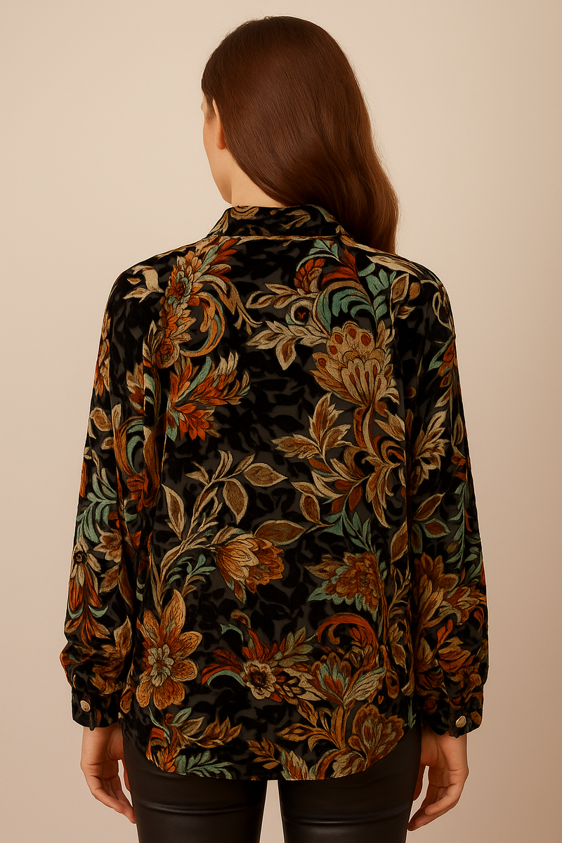 Samt-Ausbrenner Bluse Schwarz | Multicolor