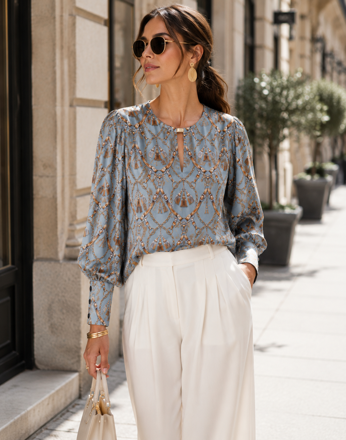 Statement-Bluse „Vintage-Flair“ Blau | Gelb | Multicolor