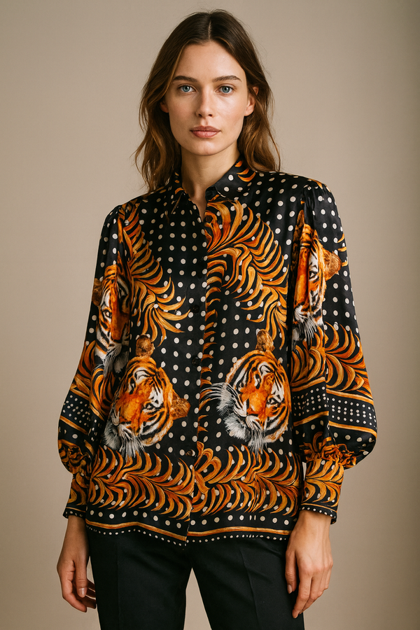 Seiden Bluse „Tiger“ Schwarz | Multicolor