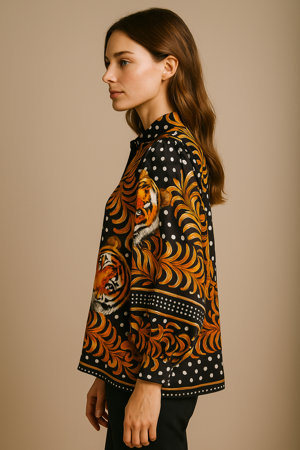 Seiden Bluse „Tiger“ Schwarz | Multicolor