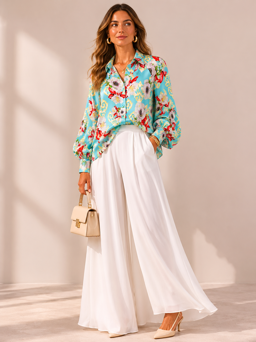 Statement-Bluse „Romantik“ Türkis | Gelb | Rot | Multicolor