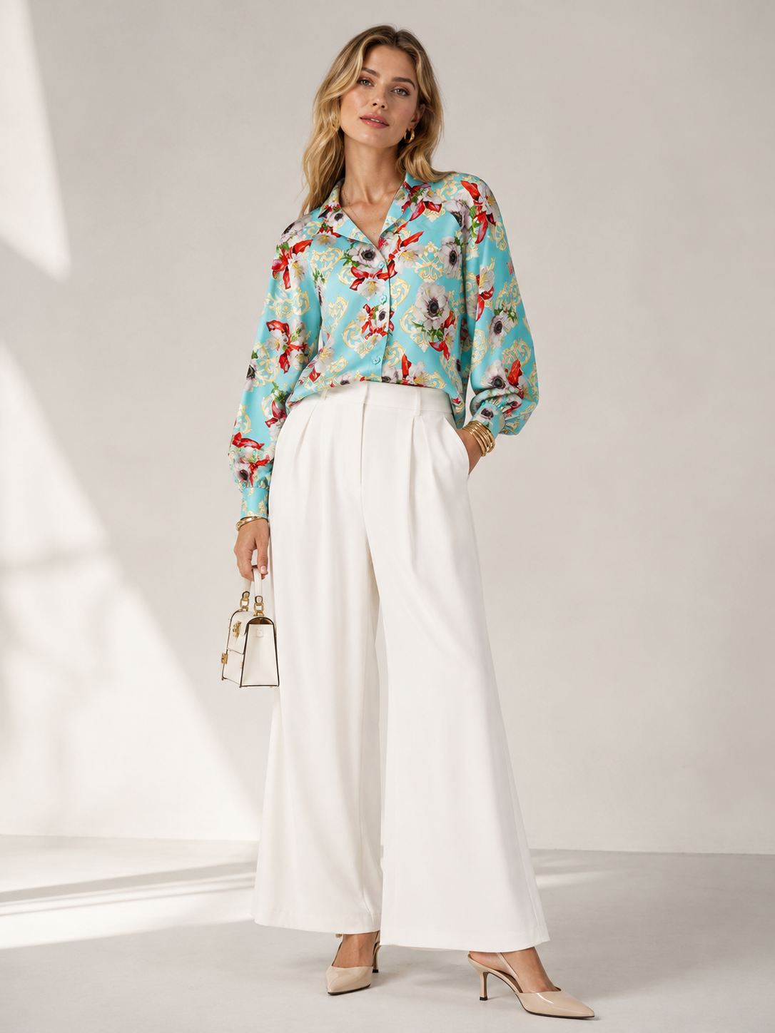 Statement-Bluse „Romantik“ Türkis | Gelb | Rot | Multicolor