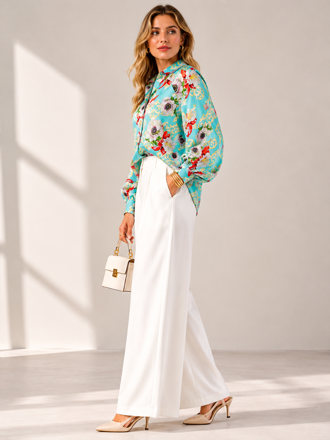 Statement-Bluse „Romantik“ Türkis | Gelb | Rot | Multicolor