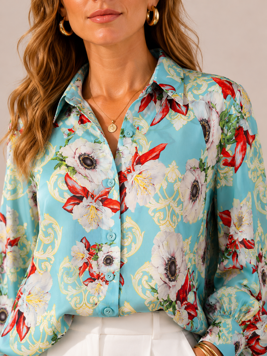 Statement-Bluse „Romantik“ Türkis | Gelb | Rot | Multicolor
