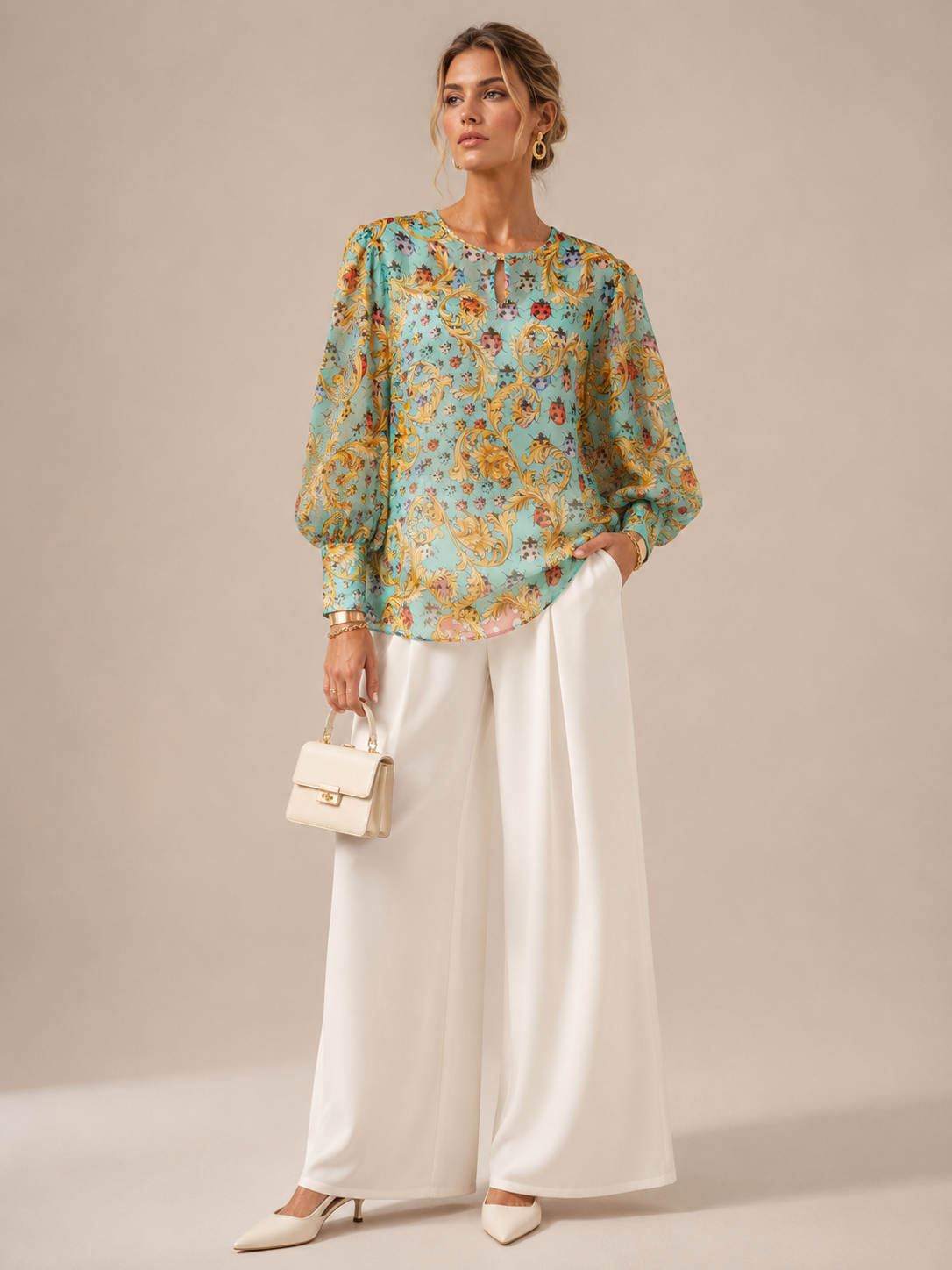 Statement-Bluse „Marienkäfer“ Türkis | Gelb | Multicolor