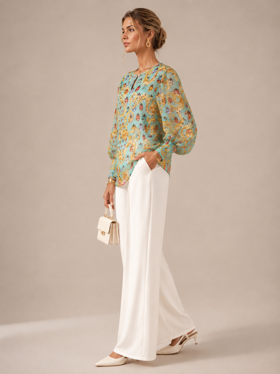 Statement-Bluse „Marienkäfer“ Türkis | Gelb | Multicolor