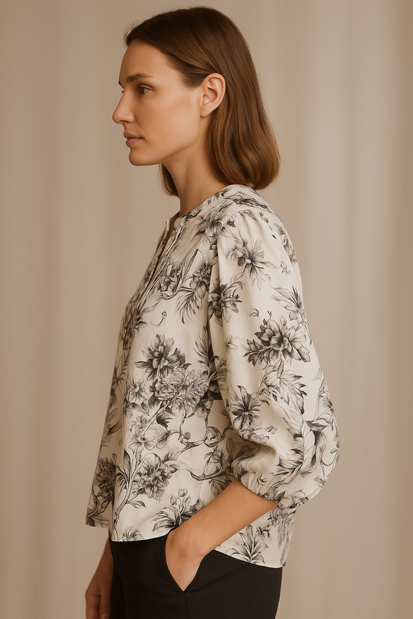 Bluse „Blätter“ Schwarz | Weiß