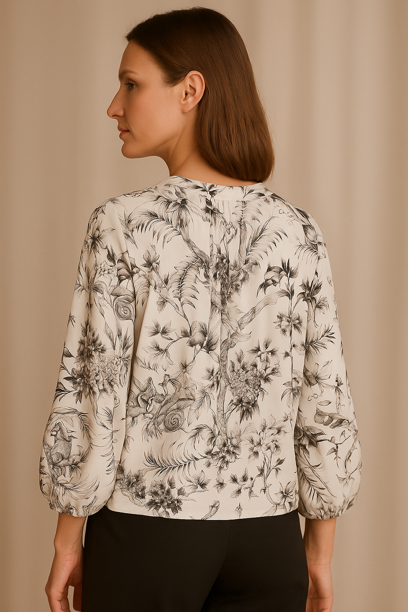 Bluse „Blätter“ Schwarz | Weiß