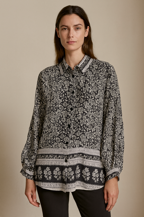 Bluse „Blumen“ Schwarz | Weiß