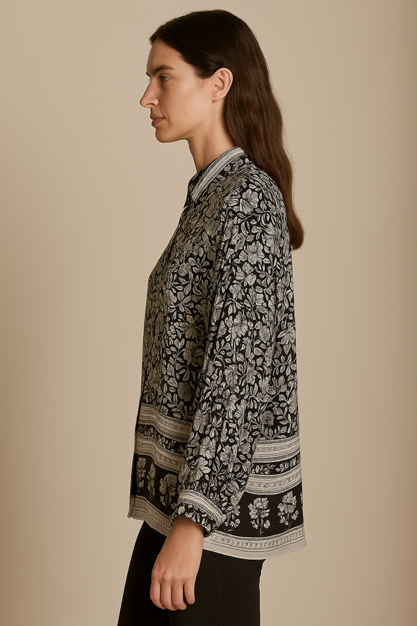 Bluse „Blumen“ Schwarz | Weiß