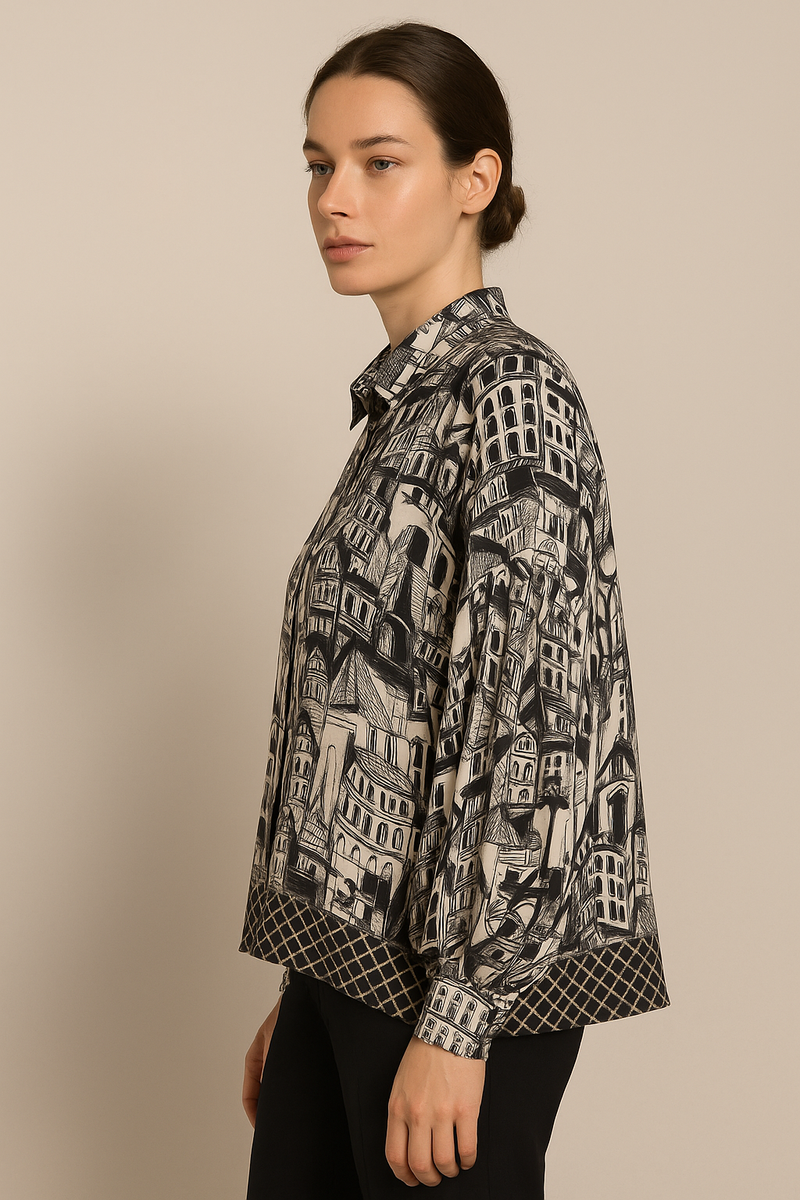 Bluse „Stadt“ Schwarz | Weiß