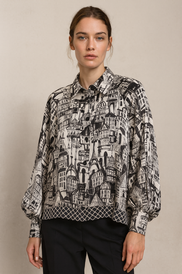 Bluse „Stadt“ Schwarz | Weiß