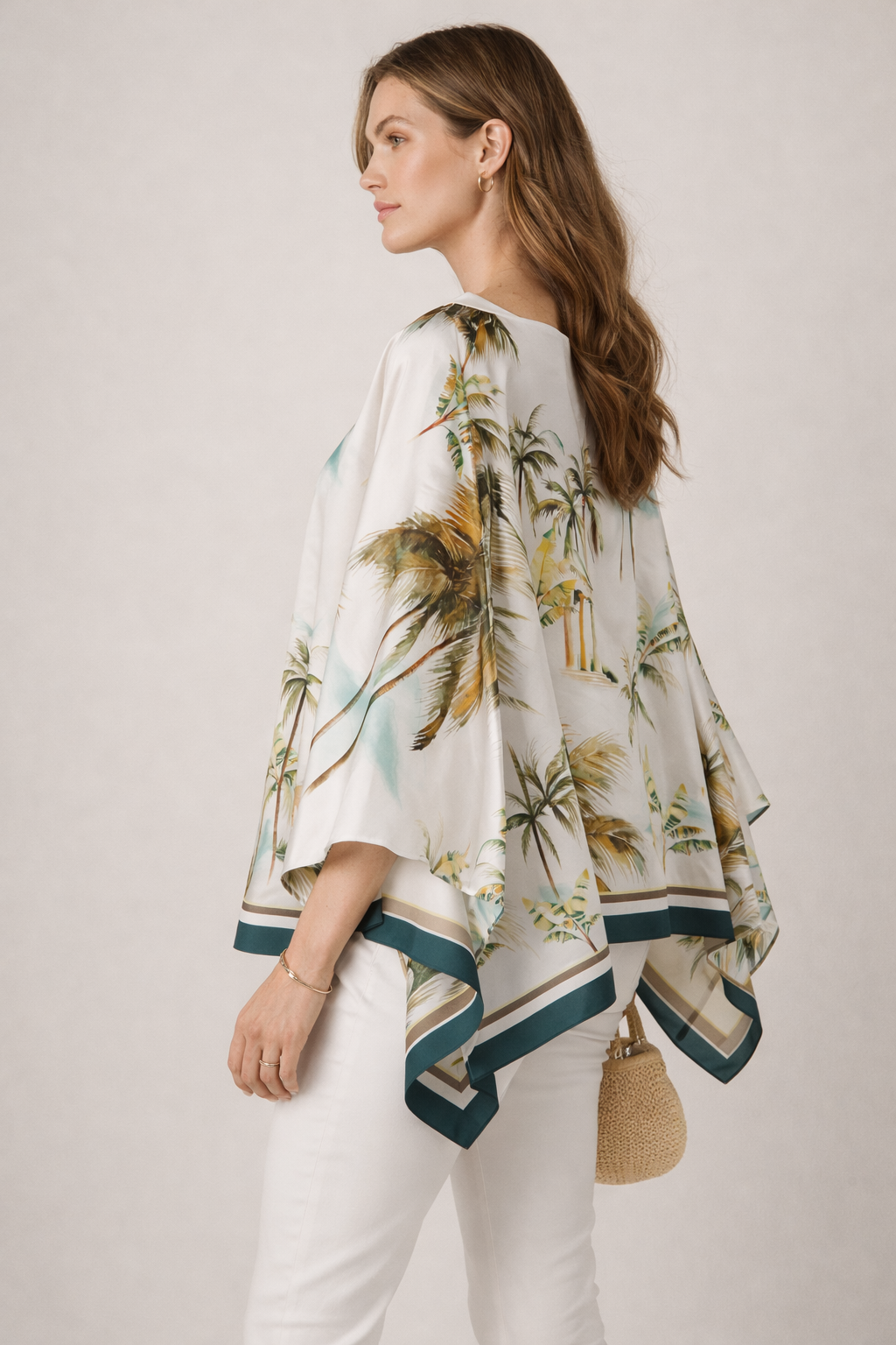 Seiden-Blusenshirt „Palmen“ Grün | Multicolor