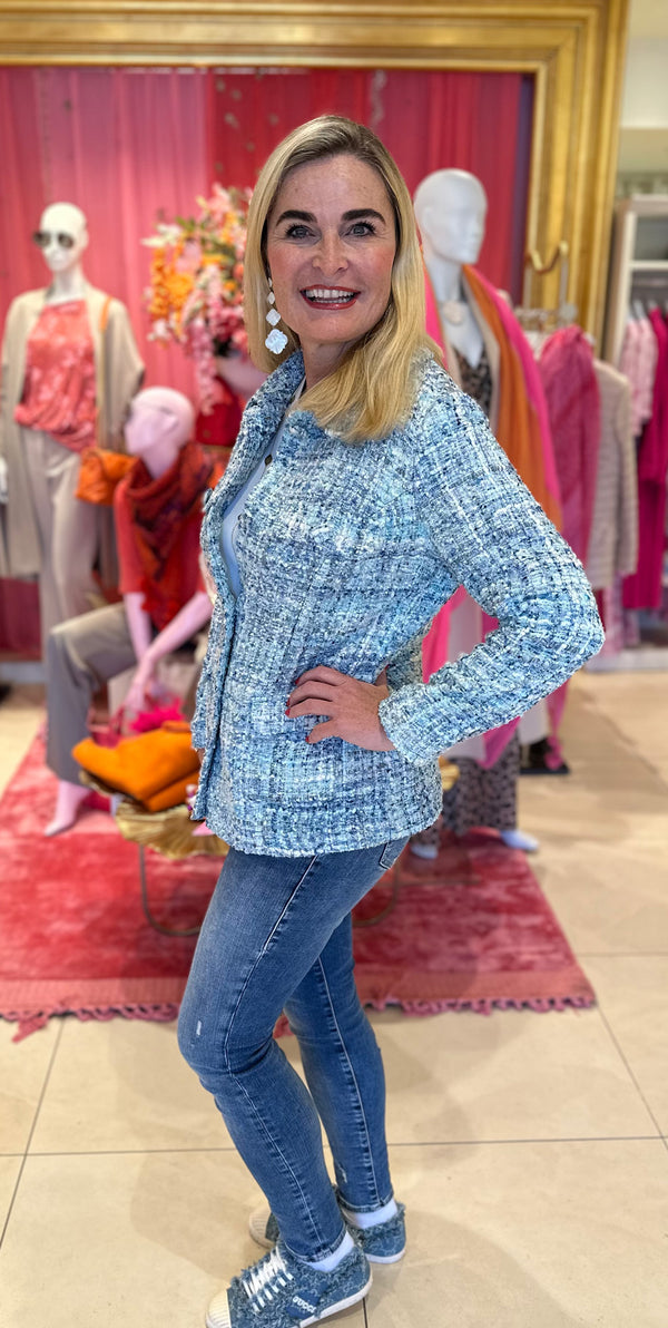 Bouclé Jacke Blau | Weiß