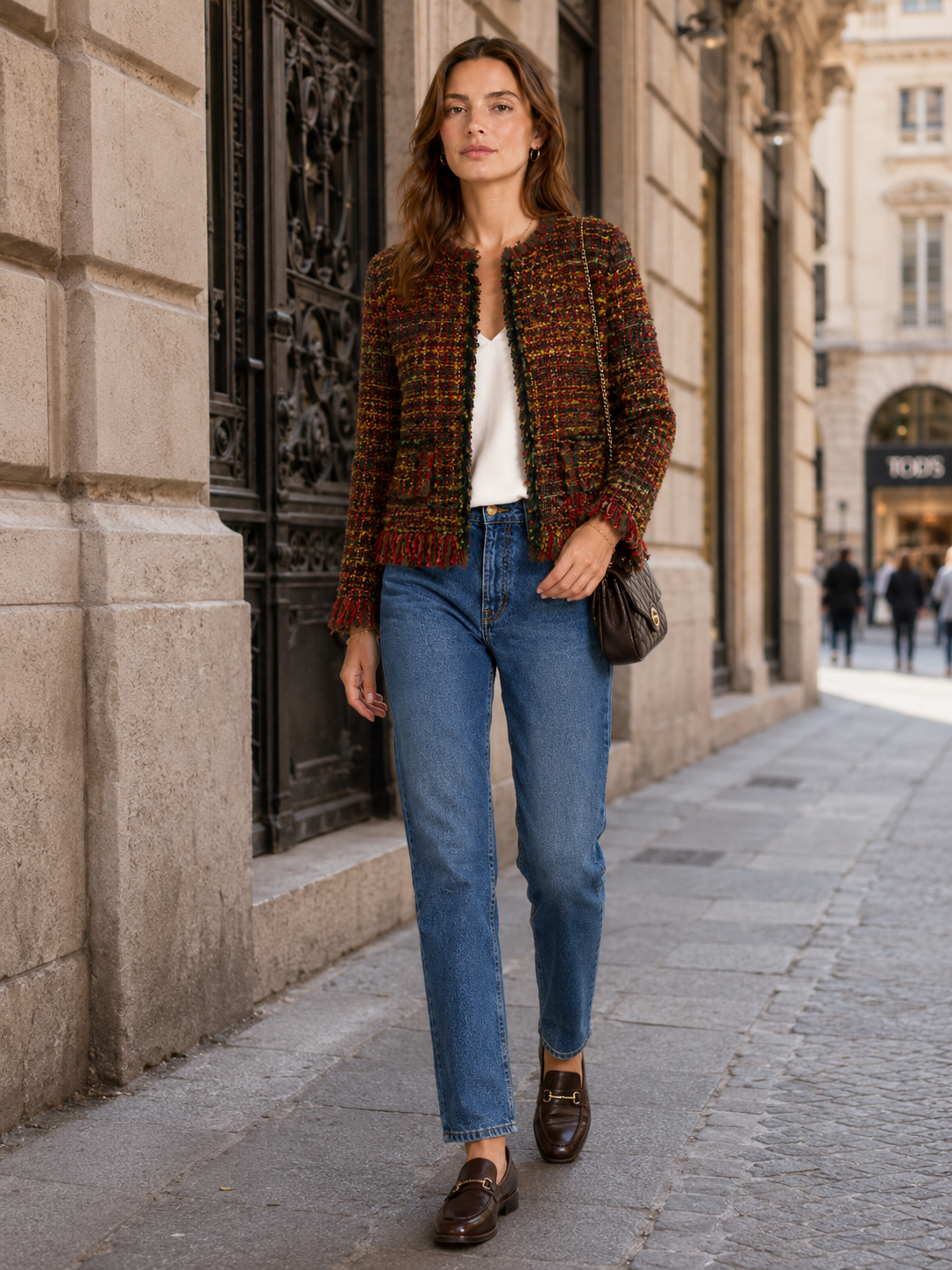 Multicolor-Bouclé-Jacke Grün | Rot | Pink