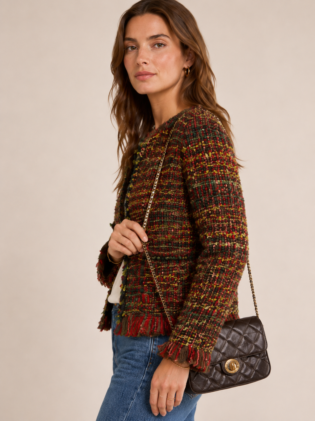 Multicolor-Bouclé-Jacke Grün | Rot | Pink