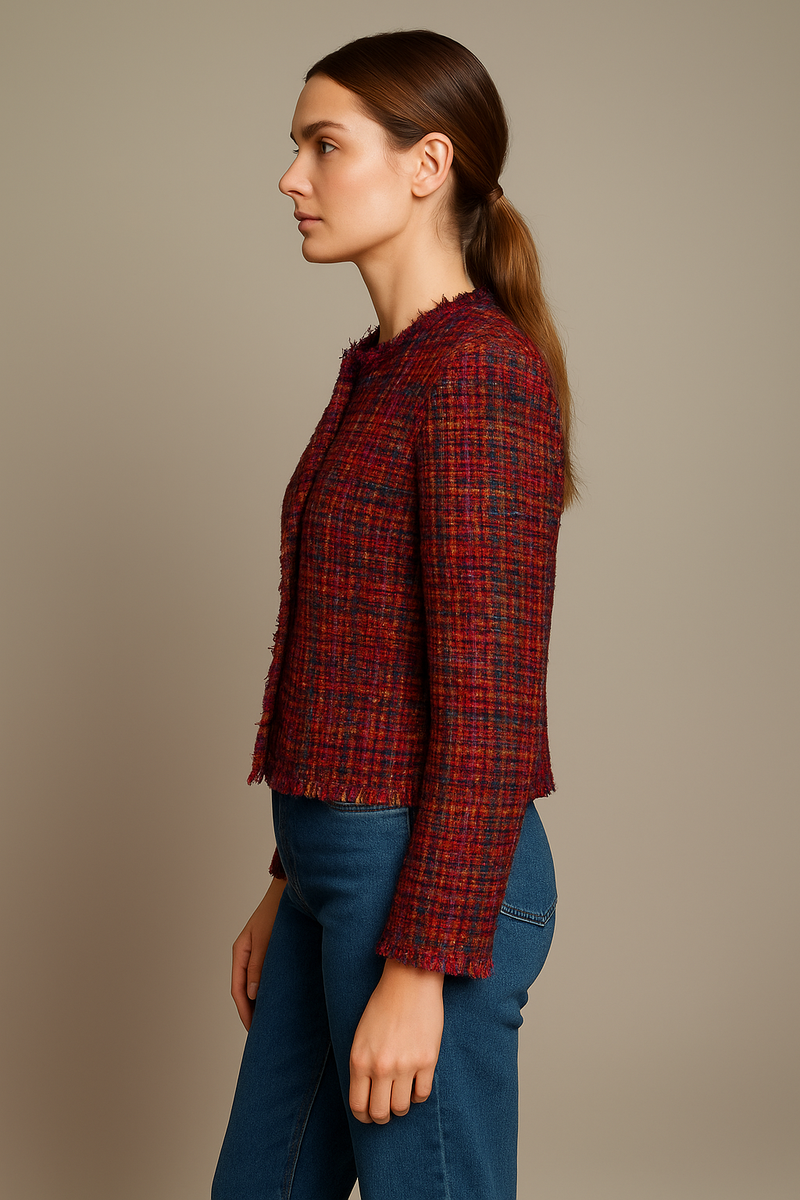 Bouclé Jacke Rot | Blau | Multicolor