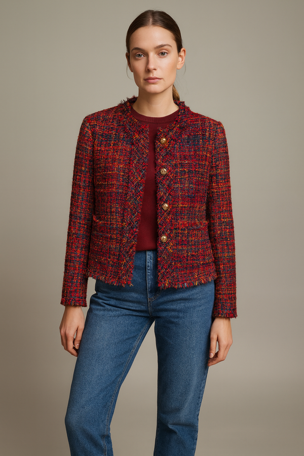 Bouclé Jacke Rot | Blau | Multicolor