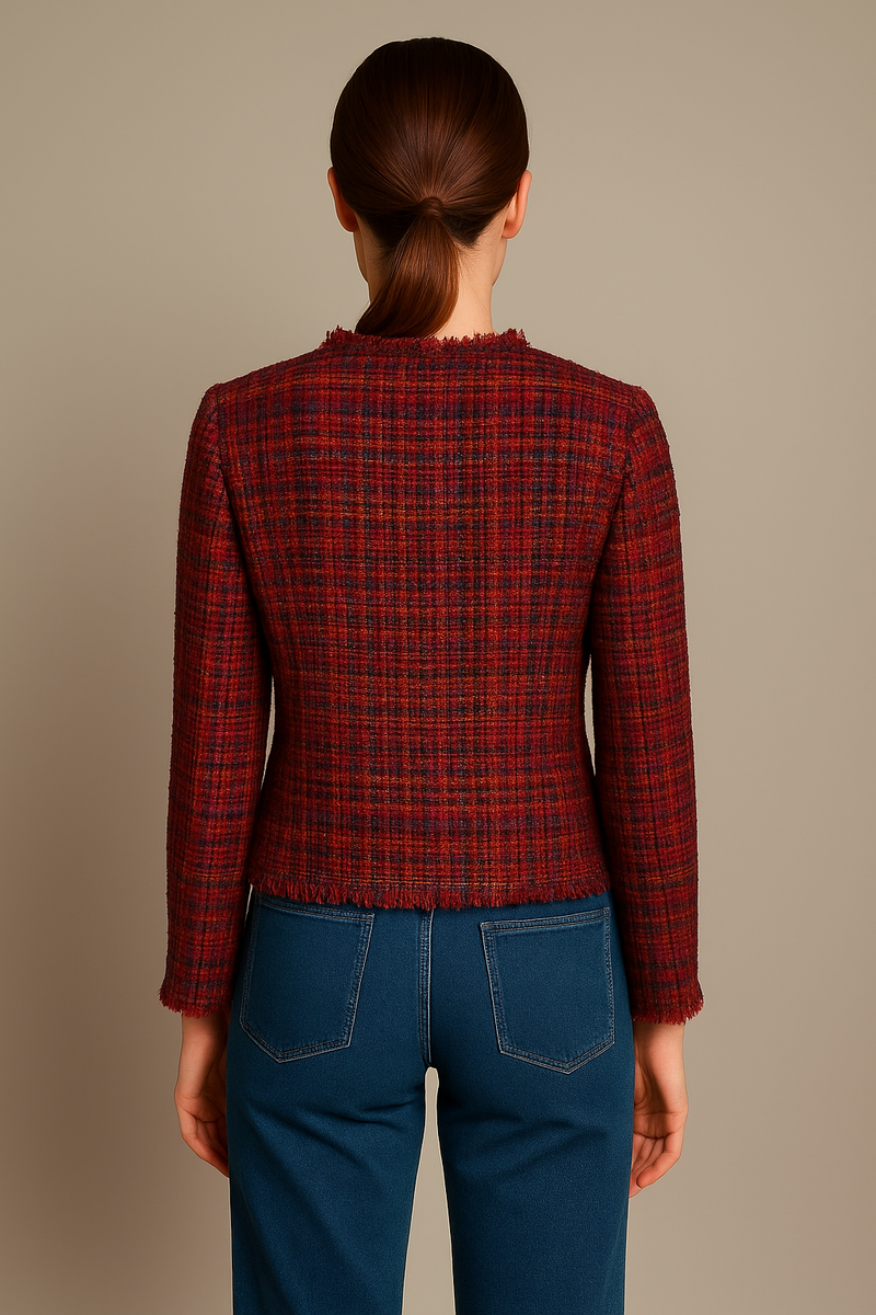 Bouclé Jacke Rot | Blau | Multicolor