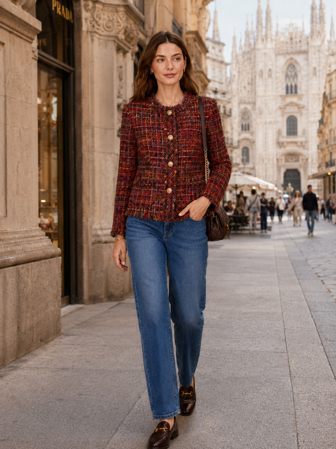 Bouclé-Jacke Rot | Multicolor
