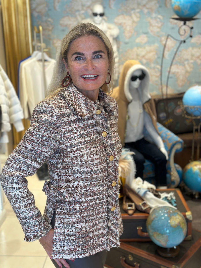 Bouclé Jacke Weiß | Taupe | Grau | Multicolor