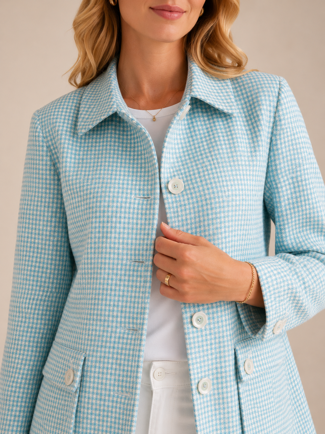 Karo Jacke „Retro-Chic“ Blau | Türkis | Weiß