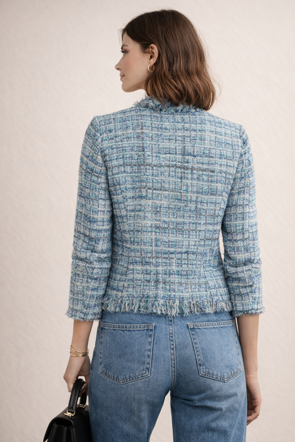 Bouclé-Jacke Türkis | Weiß | Grau