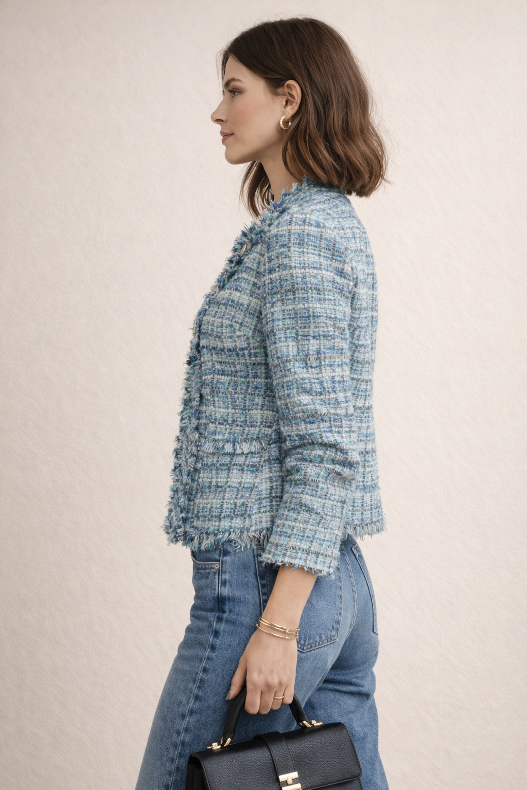 Bouclé-Jacke Türkis | Weiß | Grau