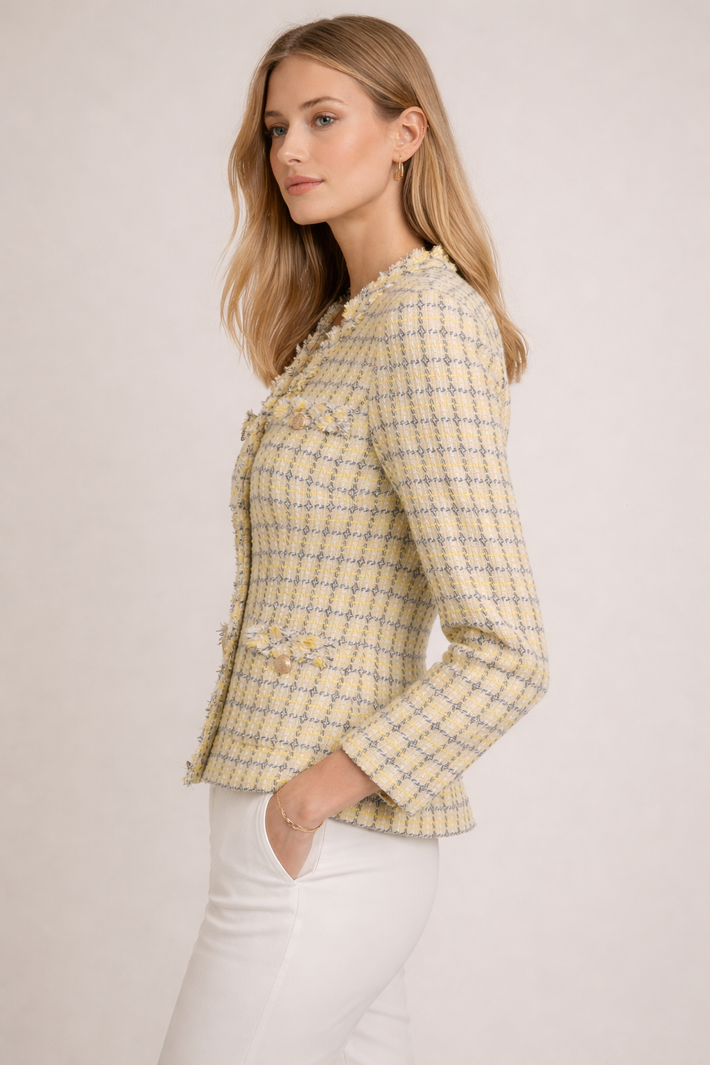 Bouclé-Jacke Gelb | Rosa | Weiß