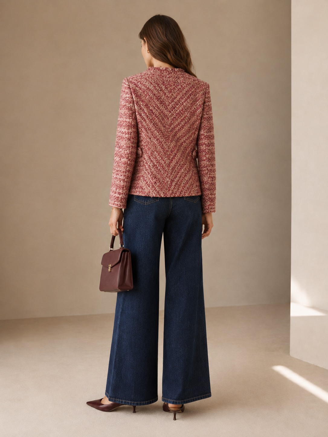 fleur Pariser Chic Bouclé-Jacke Mauve Rosa Multicolor - Textur & Detail