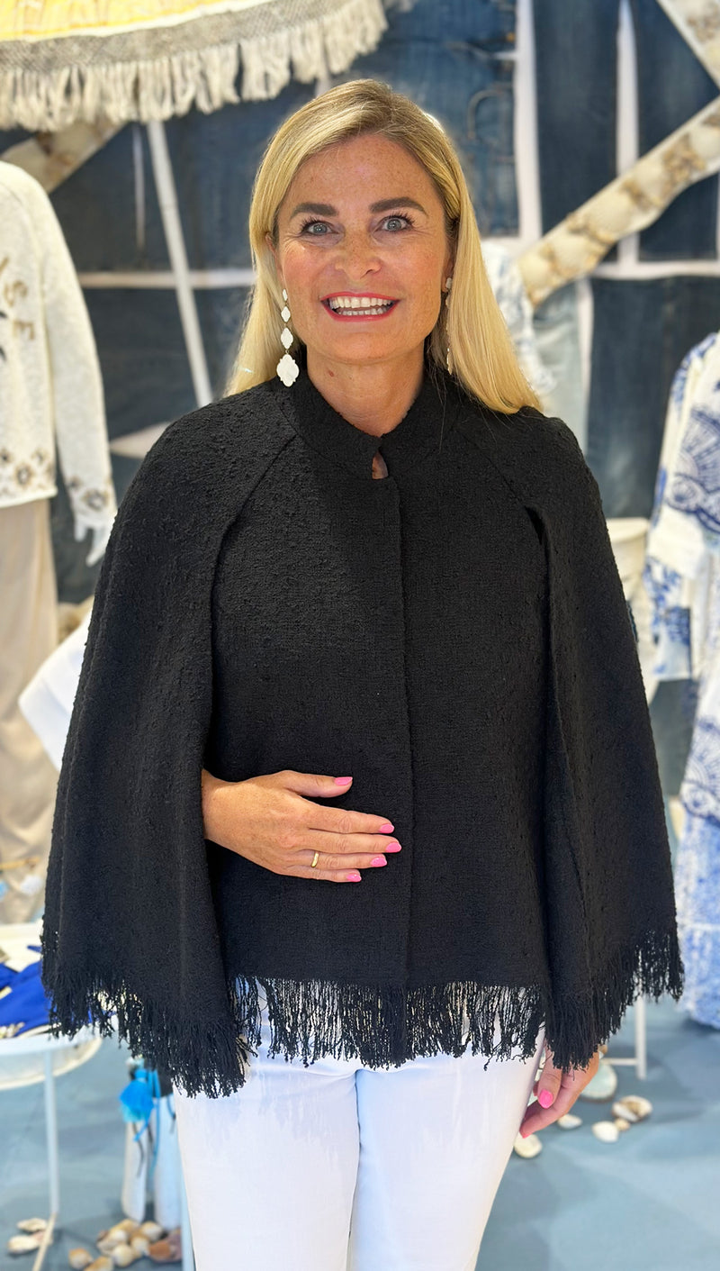 Bouclé Cape | Jacke Schwarz
