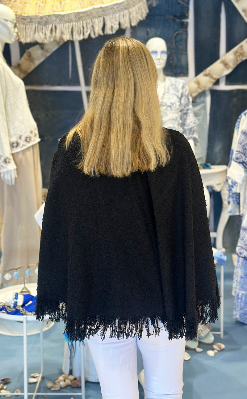 Bouclé Cape | Jacke Schwarz