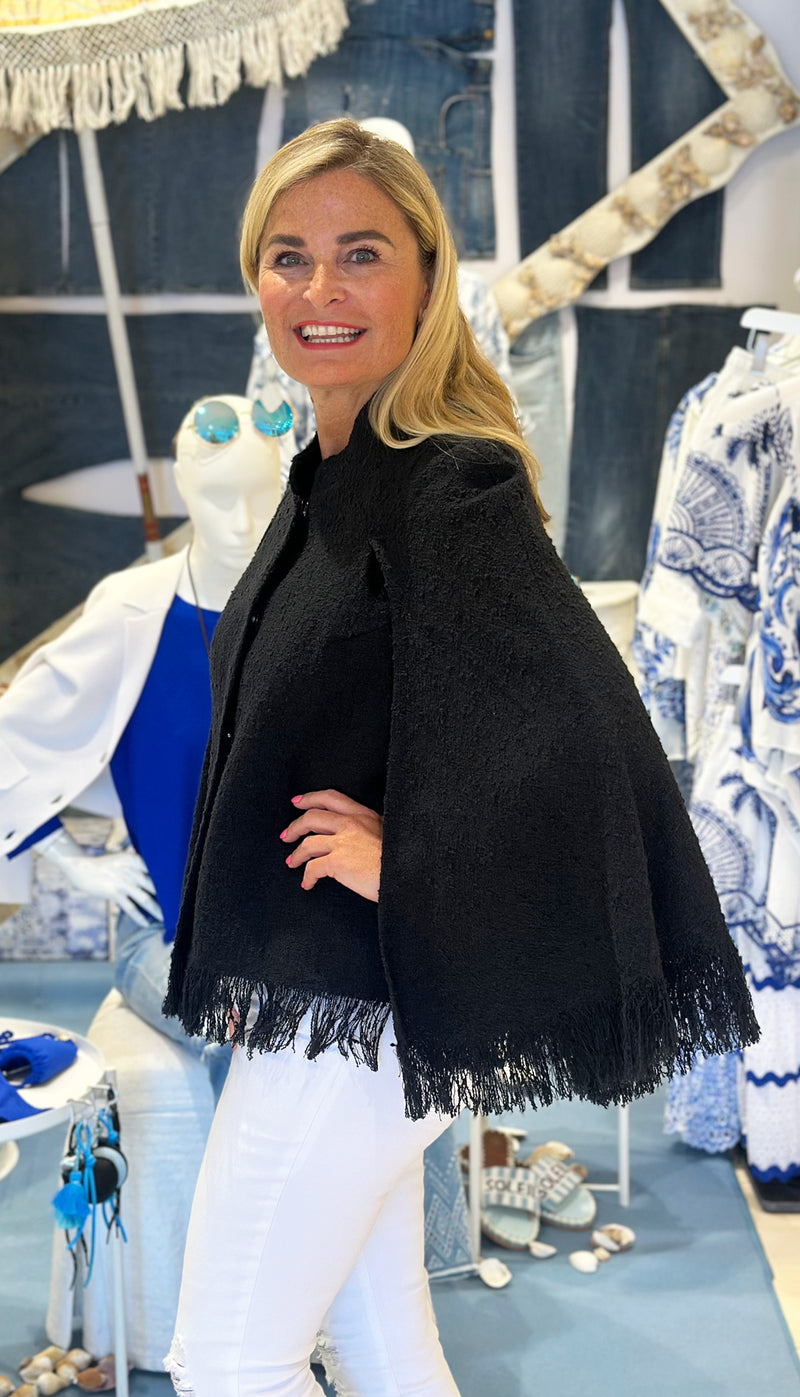 Bouclé Cape | Jacke Schwarz