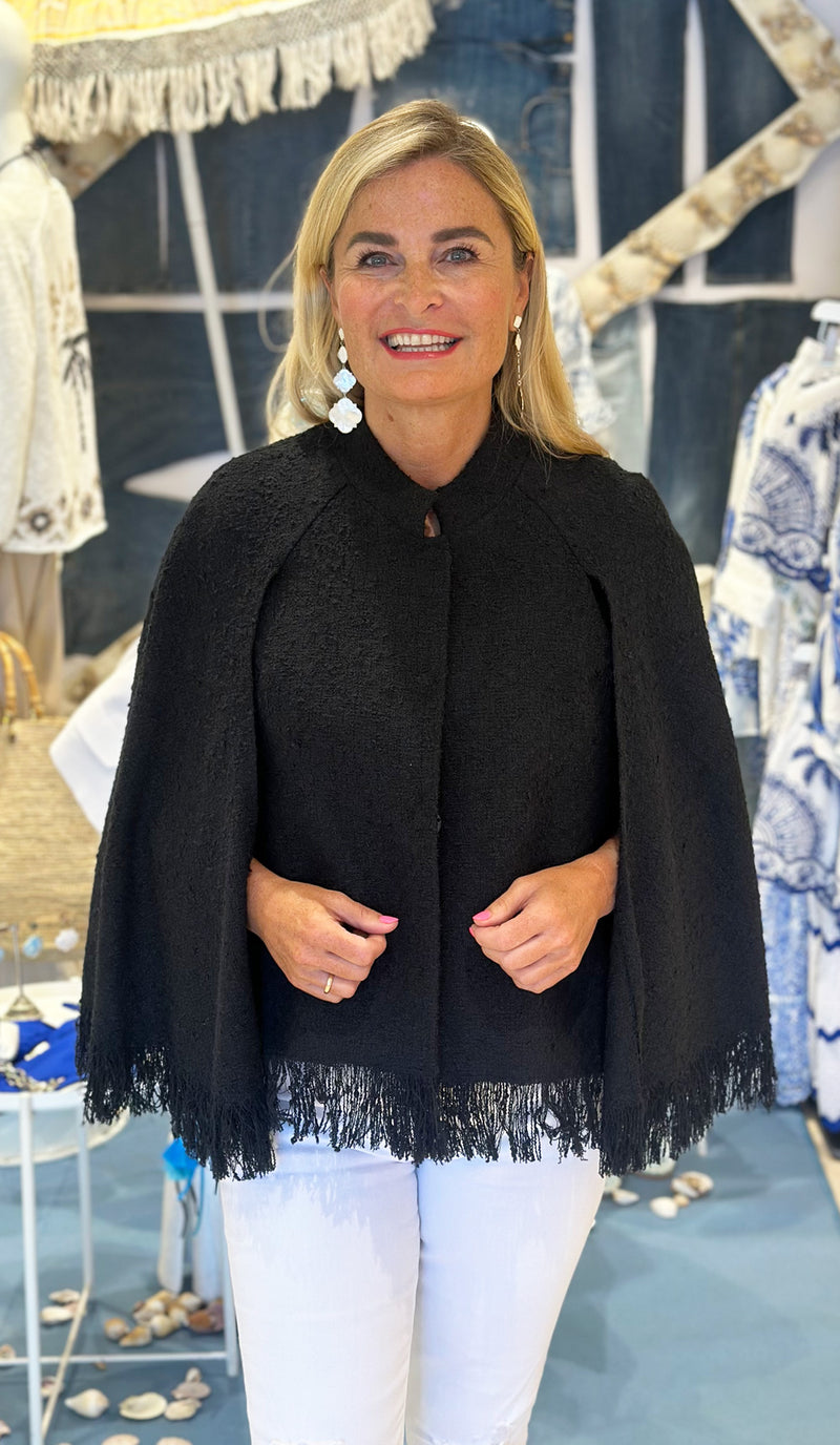 Bouclé Cape | Jacke Schwarz