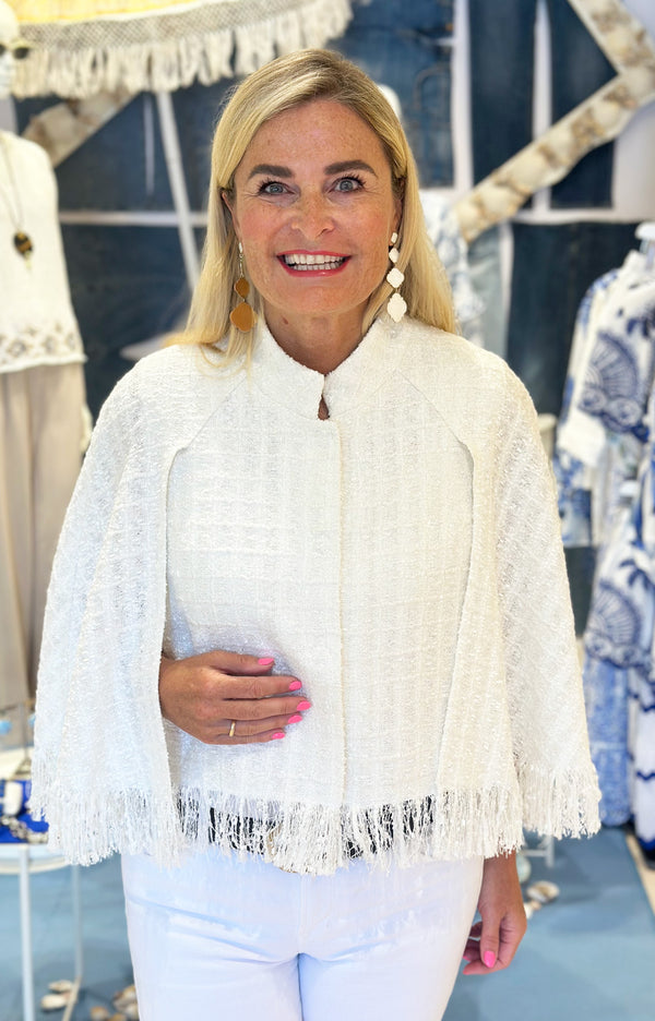 Bouclé Cape | Jacke Weiß