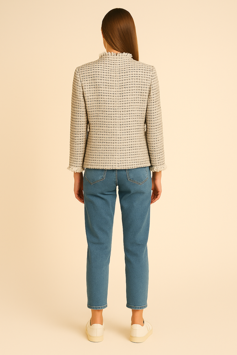 Bouclé Jacke Weiß | Taupe | Gold