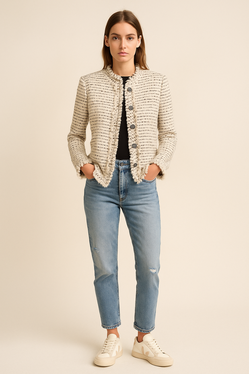 Bouclé Jacke Weiß | Taupe | Gold