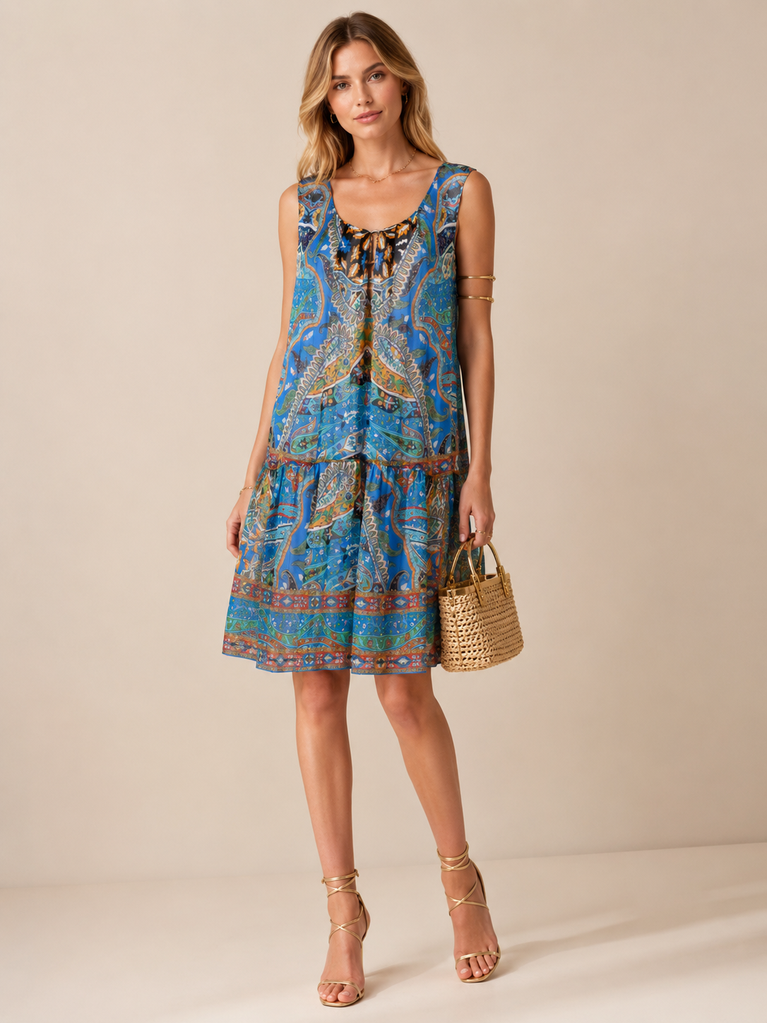 Kleid „Boho-Eleganz“ Blau | Multicolor