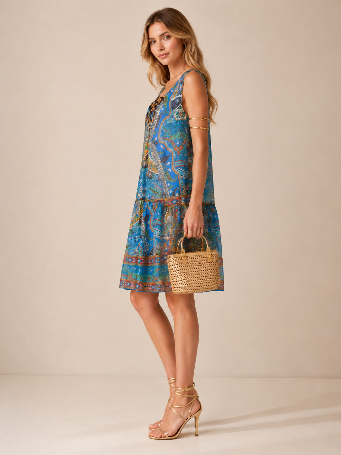 Kleid „Boho-Eleganz“ Blau | Multicolor