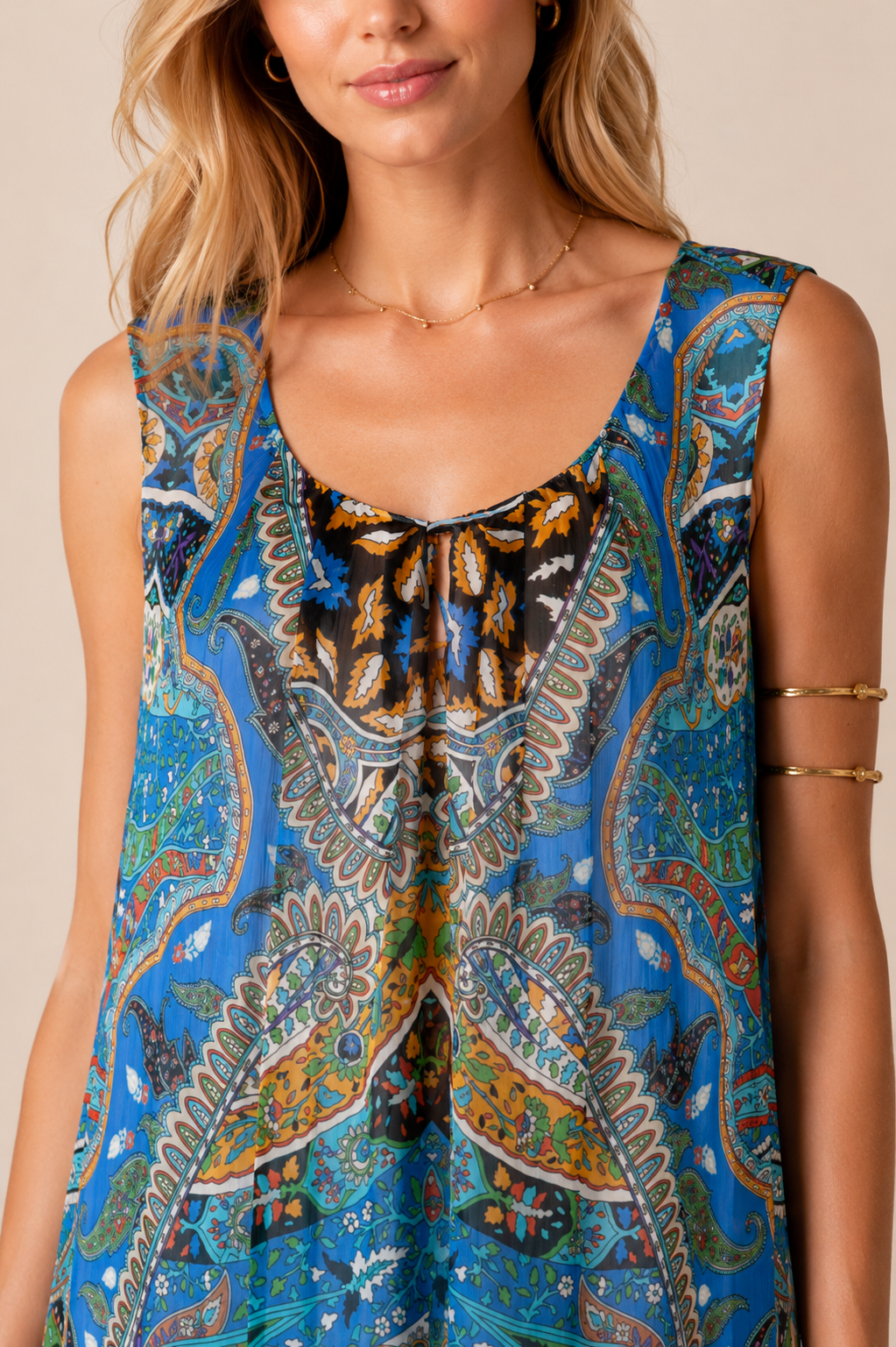 Kleid „Boho-Eleganz“ Blau | Multicolor