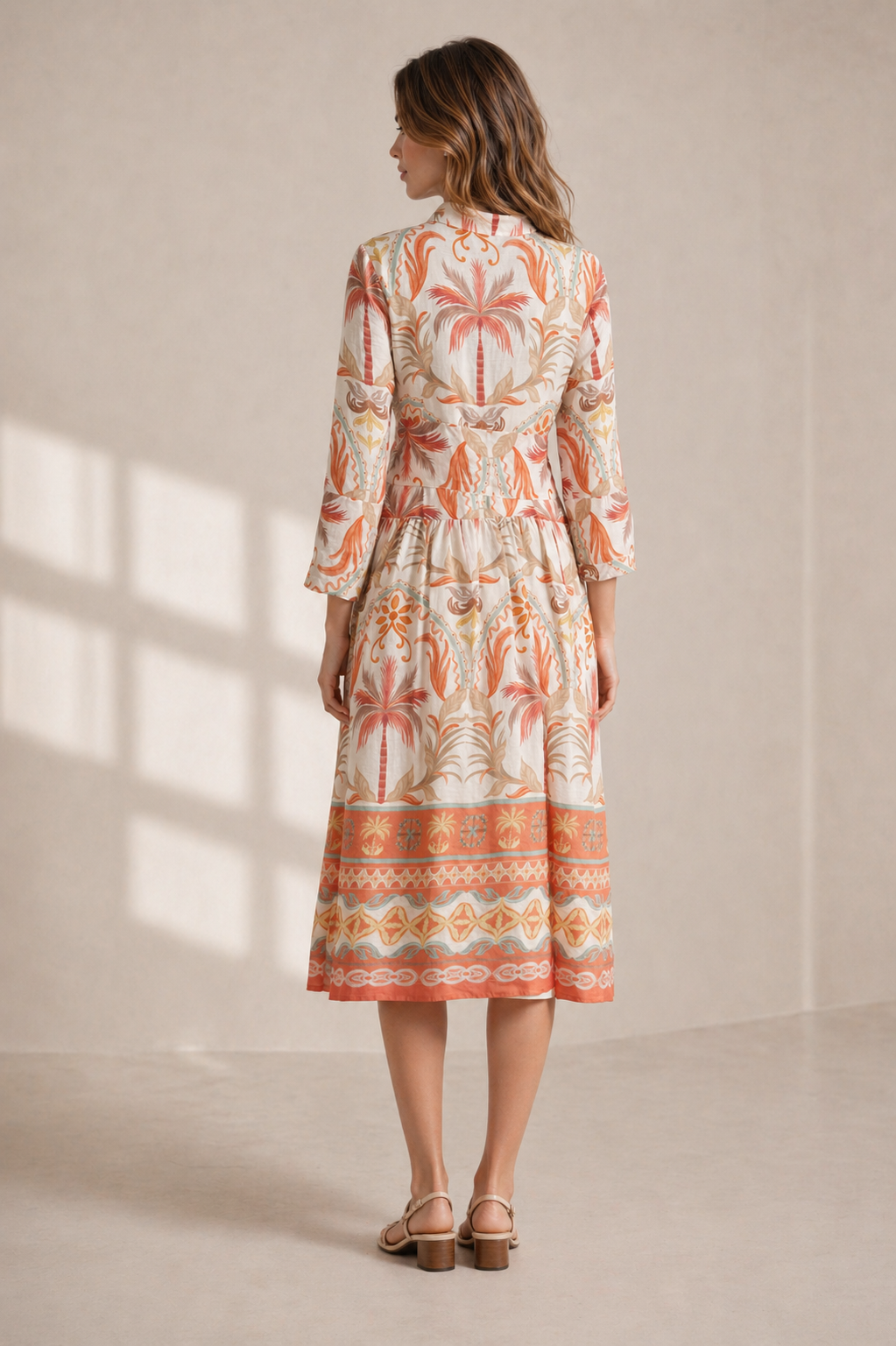 Leinen-Blusenkleid „Tropical“ Weiß | Koralle | Multicolor