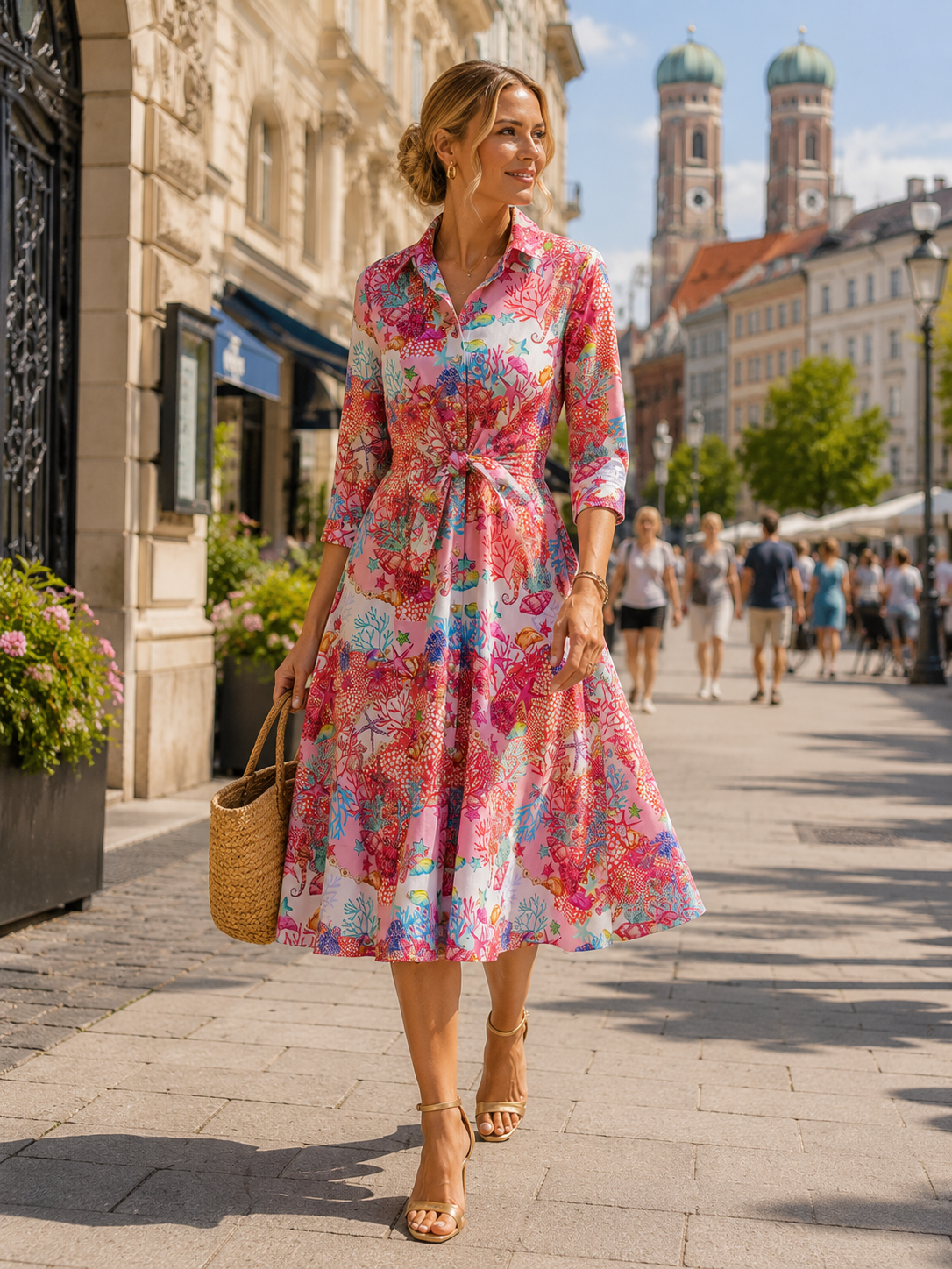 Statement-Kleid „Tropical-Print“ Koralle | Multicolor