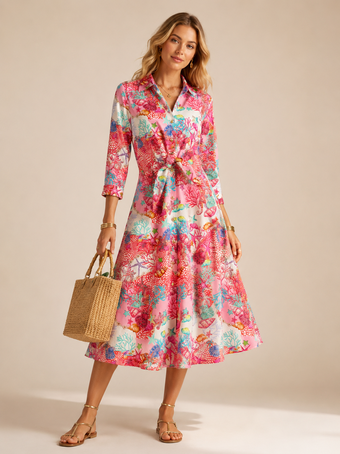 Statement-Kleid „Tropical-Print“ Koralle | Multicolor