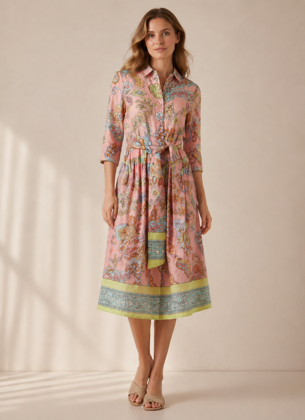 Paisley-Leinenkleid Rosa | Multicolor