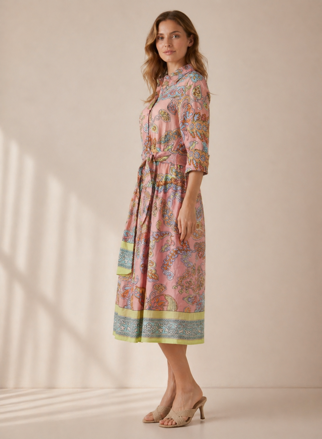 Paisley-Leinenkleid Rosa | Multicolor