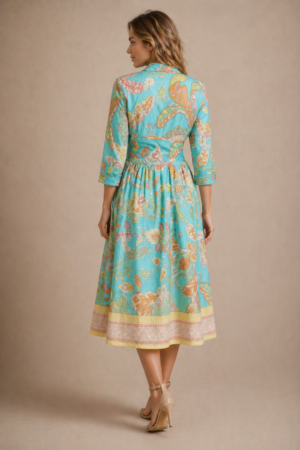 Paisley-Leinenkleid Türkis | Multicolor