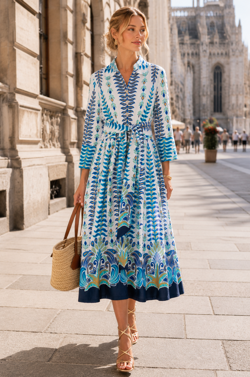 Statement-Kleid Weiß | Blau | Türkis