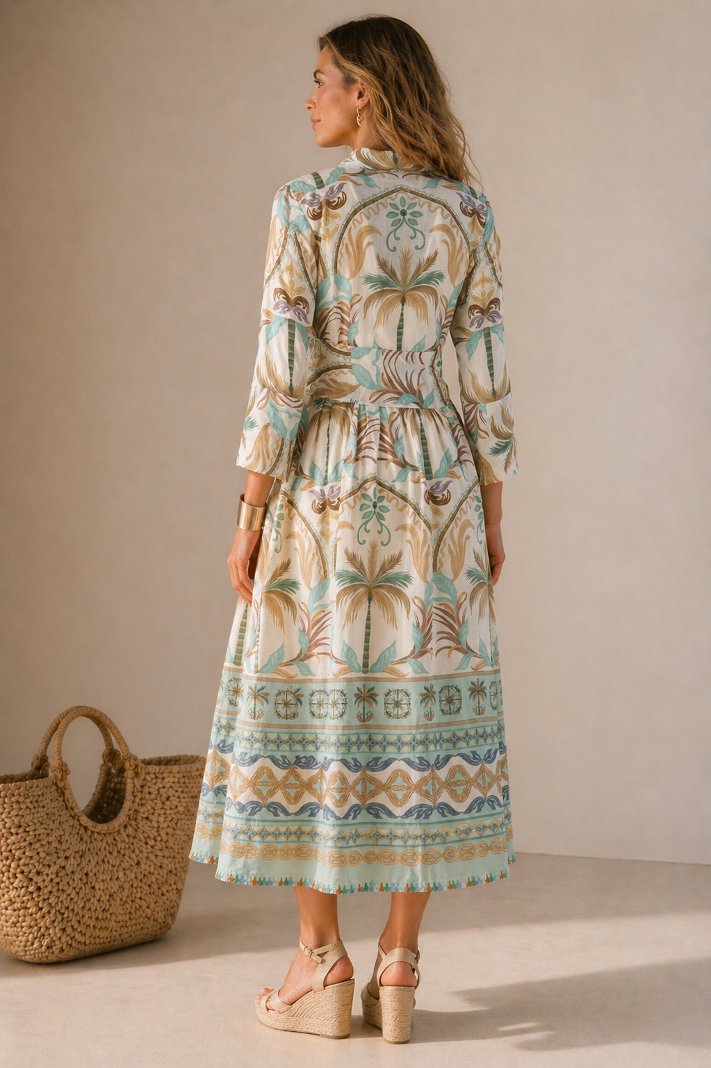 Leinen-Blusenkleid „Tropical“ Weiß | Türkis | Multicolor