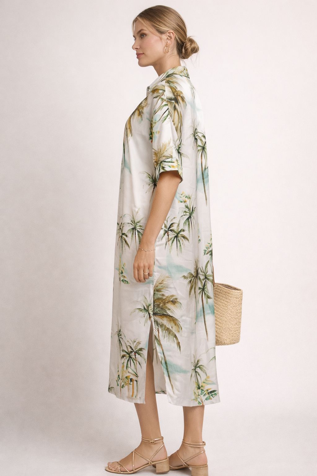 Seidenkleid „Palmen“ Grün | Multicolor